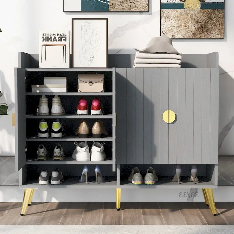 Meuble à chaussures moderne en bois avec portes et étagères réglables