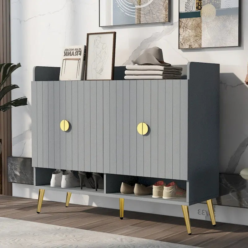 Meuble à chaussures moderne en bois avec portes et étagères réglables