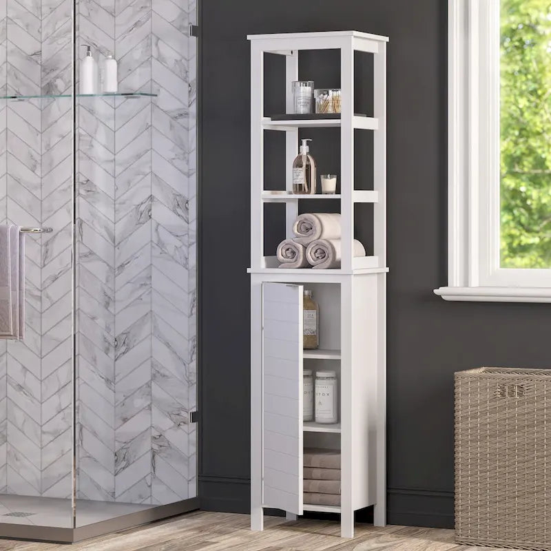 Meuble de rangement haut de salle de bain Madison à porte unique avec étagères intérieures ouvertes et réglables