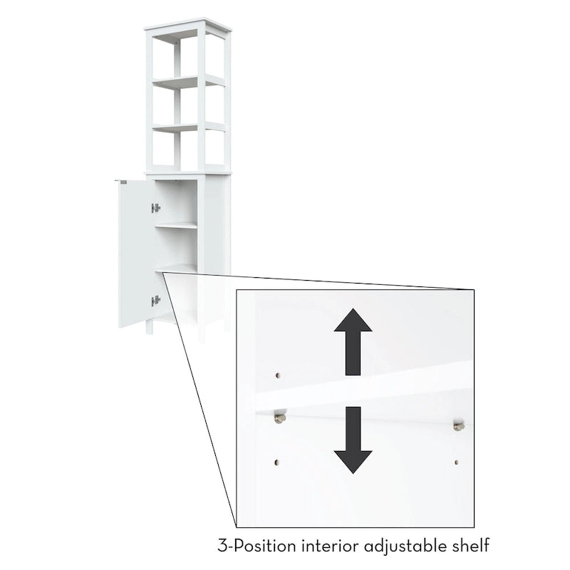 Meuble de rangement haut de salle de bain Madison à porte unique avec étagères intérieures ouvertes et réglables