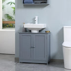 Meuble sous-lavabo de salle de bain avec 2 portes et étagère, Meuble-lavabo pour pied de lavabo, Gris