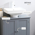 Meuble sous-lavabo de salle de bain avec 2 portes et étagère, Meuble-lavabo pour pied de lavabo, Gris