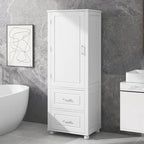 61 Armoire de salle de bain haute en bois à 1 porte avec tiroirs et étagères réglables
