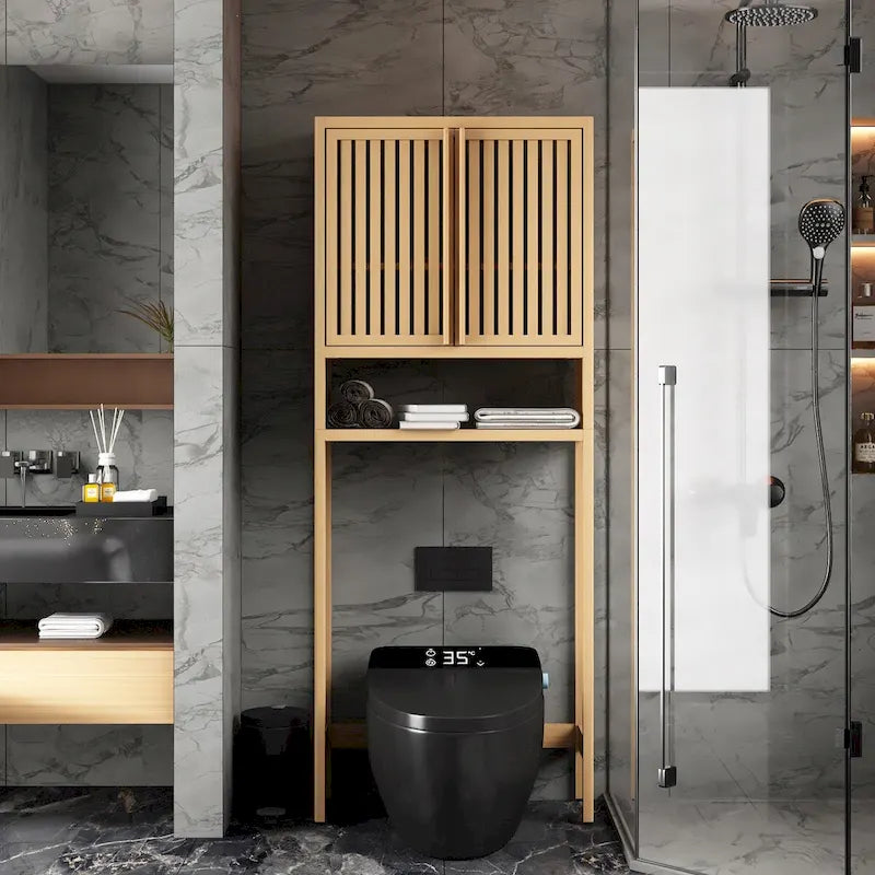 Meuble de salle de bain de 165 cm, neutre, à placer au-dessus des toilettes, avec étagère et deux portes