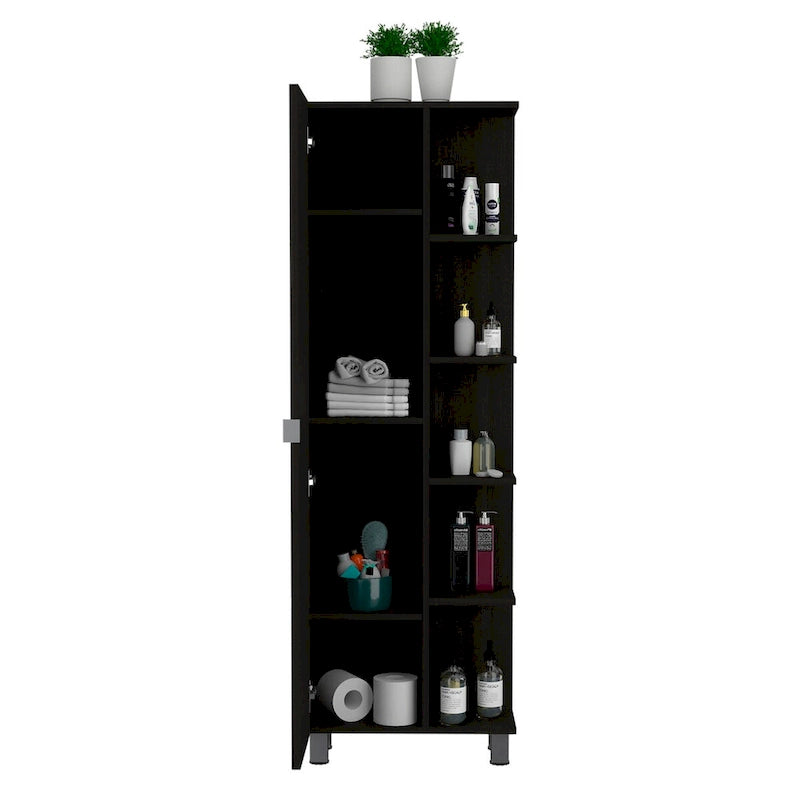 Rénovation armoire à linge miroir, quatre étagères intérieures, finition wengé noir