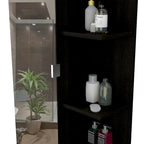Rénovation armoire à linge miroir, quatre étagères intérieures, finition wengé noir