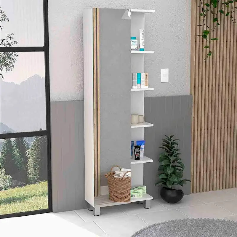 Rénovation armoire à linge miroir, quatre étagères intérieures, finition wengé noir