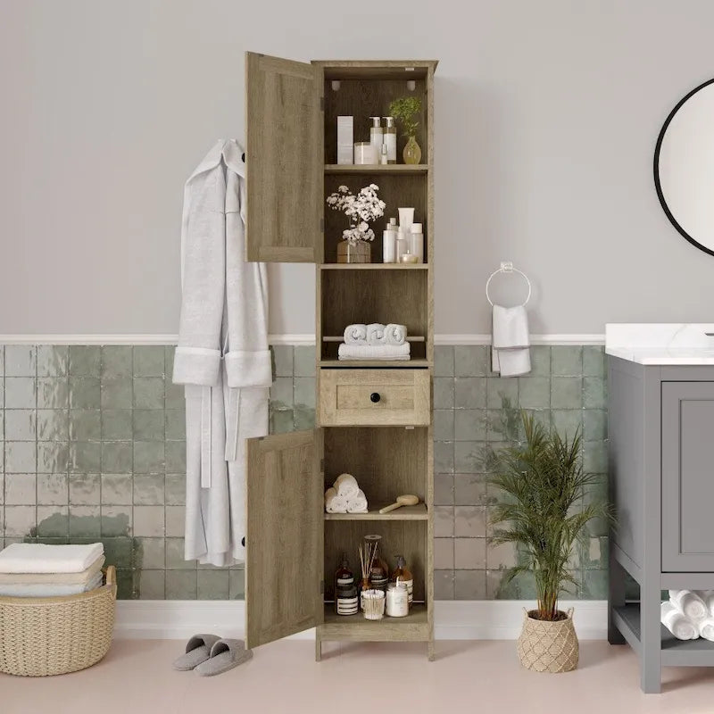 Colonne de rangement de salle de bain autoportante avec étagères