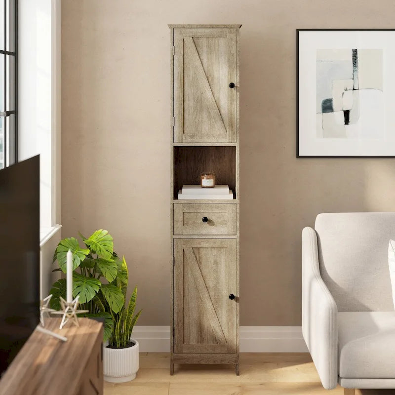 Colonne de rangement de salle de bain autoportante avec étagères