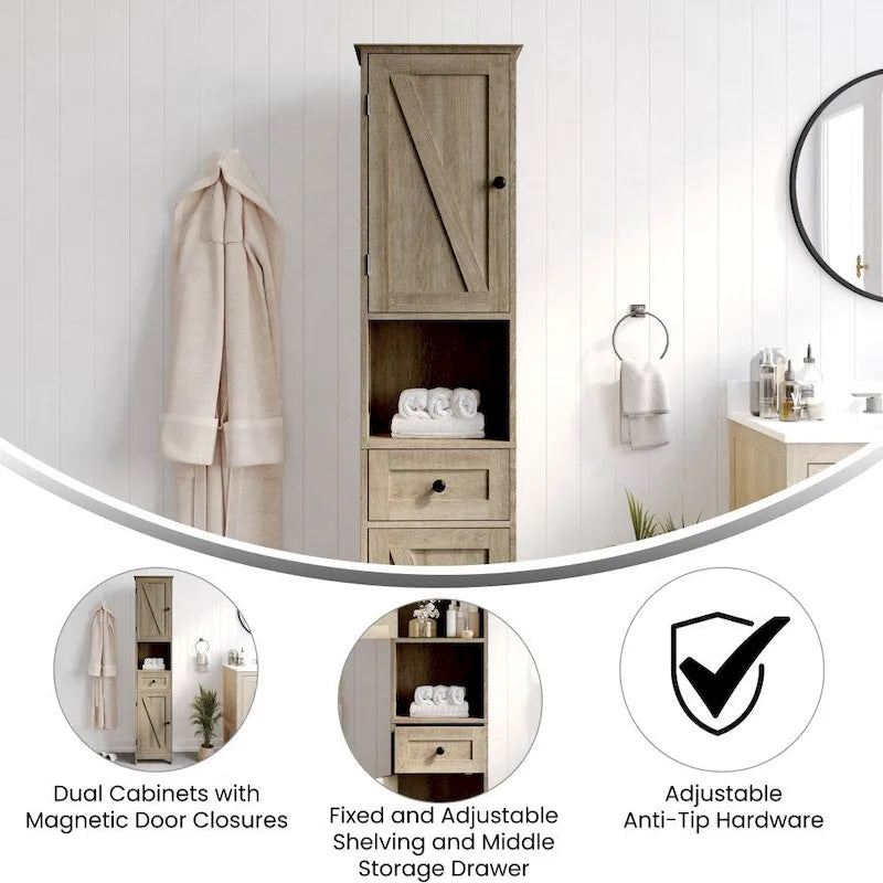 Colonne de rangement de salle de bain autoportante avec étagères