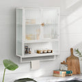 Meuble mural moderne de 60 cm avec porte en verre, deux étagères fermées, une étagère ouverte et un porte-serviettes pour l'entrée