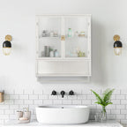 Meuble mural moderne de 60 cm avec porte en verre, deux étagères fermées, une étagère ouverte et un porte-serviettes pour l'entrée