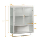 Meuble mural moderne de 60 cm avec porte en verre, deux étagères fermées, une étagère ouverte et un porte-serviettes pour l'entrée
