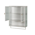 Meuble mural moderne de 60 cm avec porte en verre, deux étagères fermées, une étagère ouverte et un porte-serviettes pour l'entrée