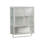 Meuble mural moderne de 60 cm avec porte en verre, deux étagères fermées, une étagère ouverte et un porte-serviettes pour l'entrée